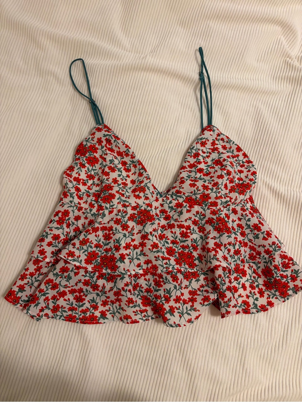 Lulus Floral Red & White Ruffle Cami Top